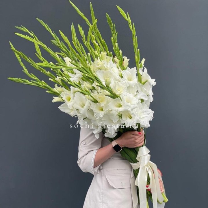 19 белых гладиолусов под ленту в Магнитогорске