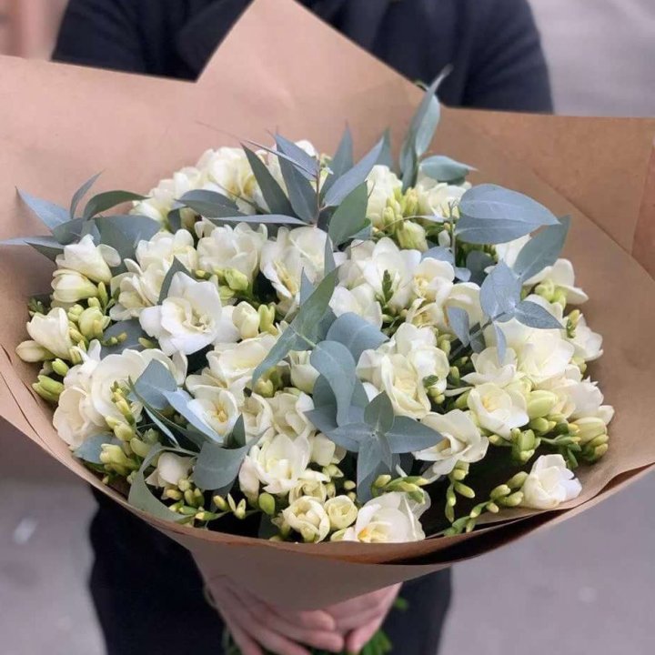 51 фрезия с эвкалиптом в Магнитогорске