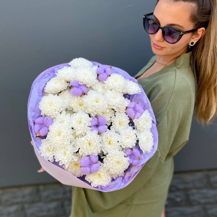  Букет  хризантем и хлопка в Магнитогорске