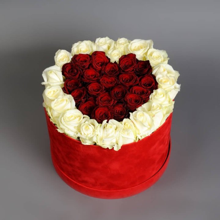 39 красных и белых роз в цилиндре в Магнитогорске