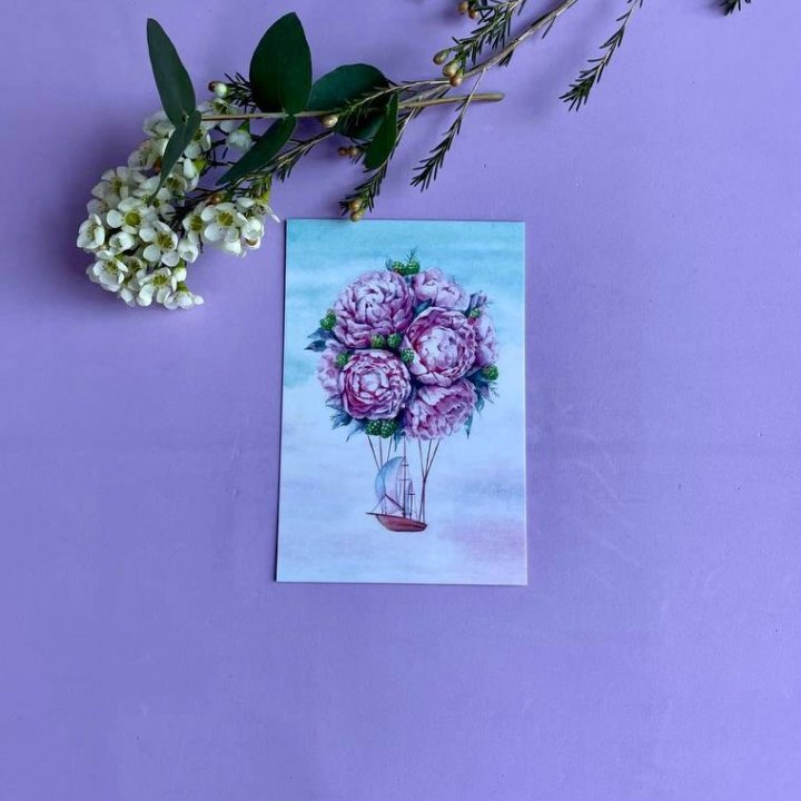 Открытка к букету "Пион" в Магнитогорске