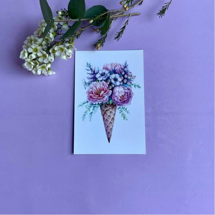 Открытка к букету "Цветочно-кремовый" в Магнитогорске