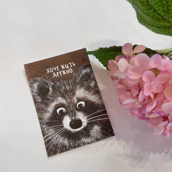 Открытка к букету "Енотик" в Магнитогорске