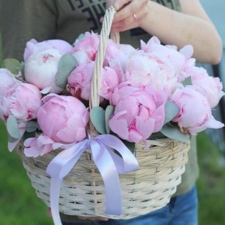 15 пионов в корзине в Магнитогорске