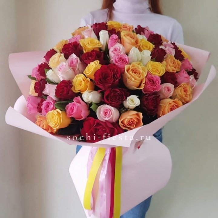 101 роза Кенийский микс "Нежность" в Магнитогорске